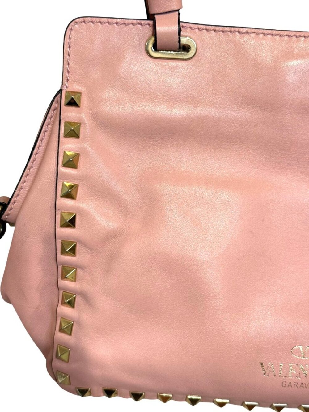 Valentino Garavani Pink Leather Rockstud Trapeze Small Tote Bag with COA - Picture 10 of 15